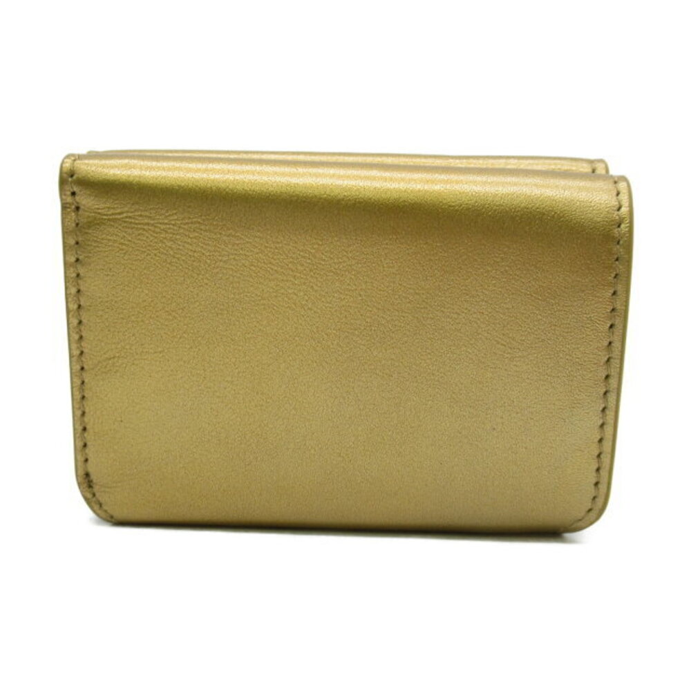 Balenciaga Leather Cash Tri fold Compact Wallet Gold